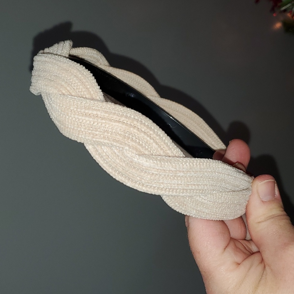New handmade boutique corduroy braided flexible wide headband off white - Picture 2 of 6